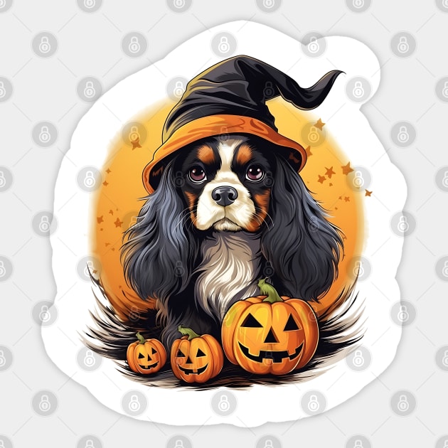 Halloween Cavalier King Charles Spaniel Dog #4 Sticker by Chromatic Fusion Studio